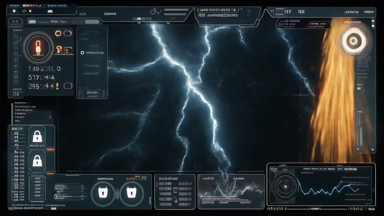 Futuristic HUD Interface with Lightning and Data Visualization