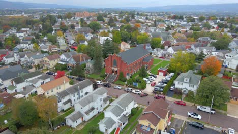 Drone-view-of-a-church-in-Wilkes-Barre-PA-during-a-wedding