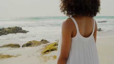 Rear-view-of-African-american-woman-standing-on-the-beach-4k