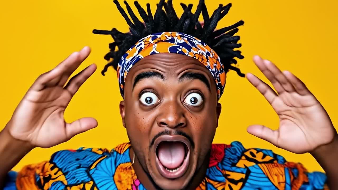 A man with dreadlocks and a headband on his head is screaming