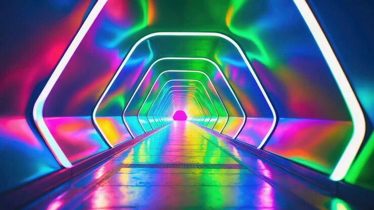 Vibrant Neon Glowing Sci-Fi Tunnel