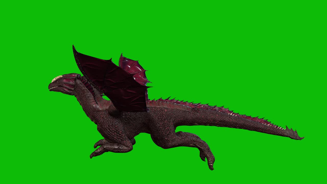 Dragon fantasy creature, monster, glide on green screen, side view seamless loop 3D animation.