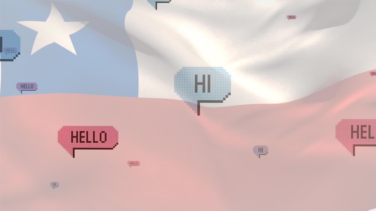 칠레  ⁇ 발을 흔드는 여러 음성 거품에 대한 인사 텍스트의 디지털 구성