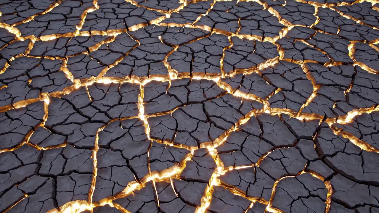 Terra screpolata con fessure incandescenti
