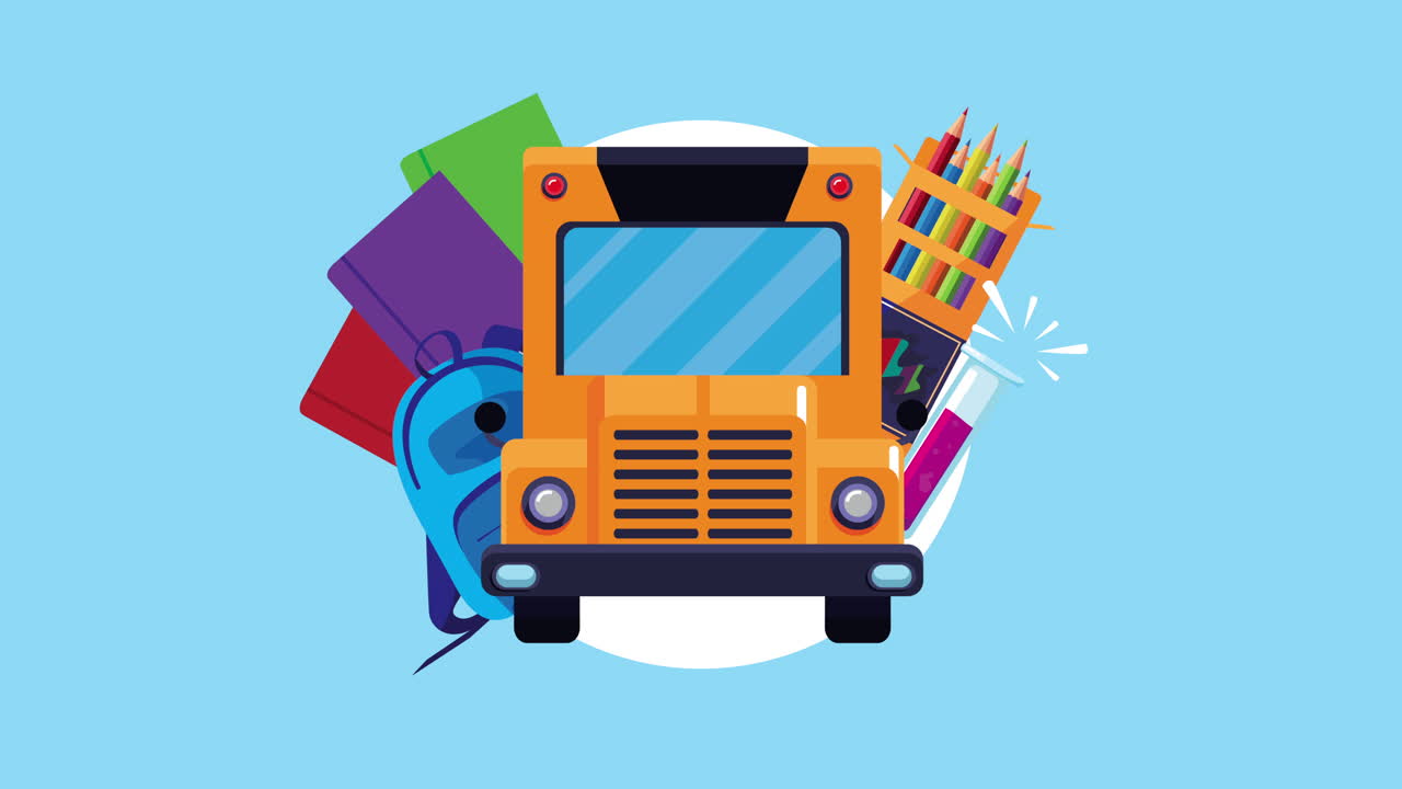 terug naar school tijd met schoolbus en benodigdheden