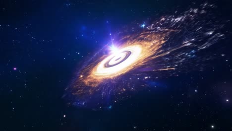 spectacular depiction of a bright black hole accretion disk in deep space, radiating luminous matter and energy in stunning, high speed detail