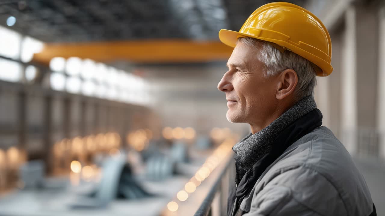 A construction worker in a factory setting