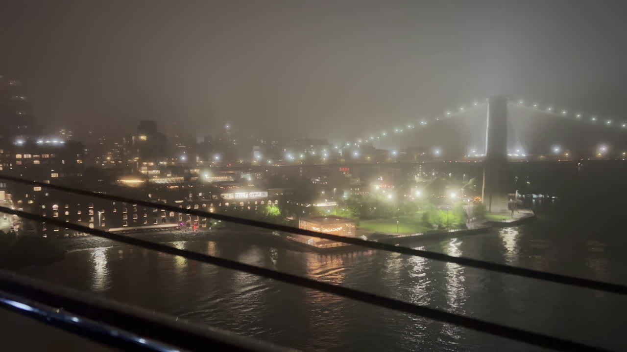 Brooklyn Bridge night view in the fog
