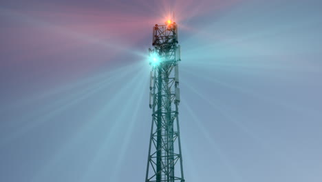 Cell-tower-with-red-and-blue-animated-rays-going-different-directions