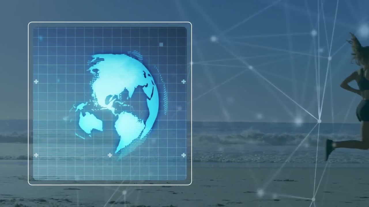 animación del procesamiento de datos sobre mujeres corriendo, haciendo ejercicio al aire libre