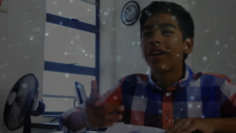animation of network of connections over diverse schoolchildren talking
