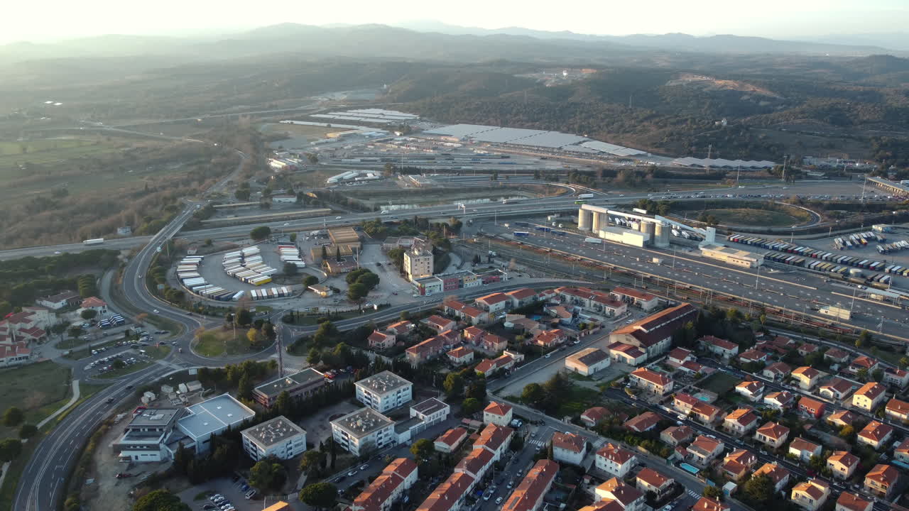 Aerial View of a City and Highway Interchange