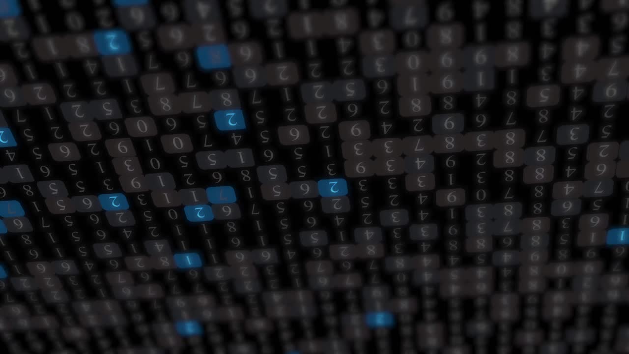 animación de la textura con números en puntos negros, grises y azules en movimiento