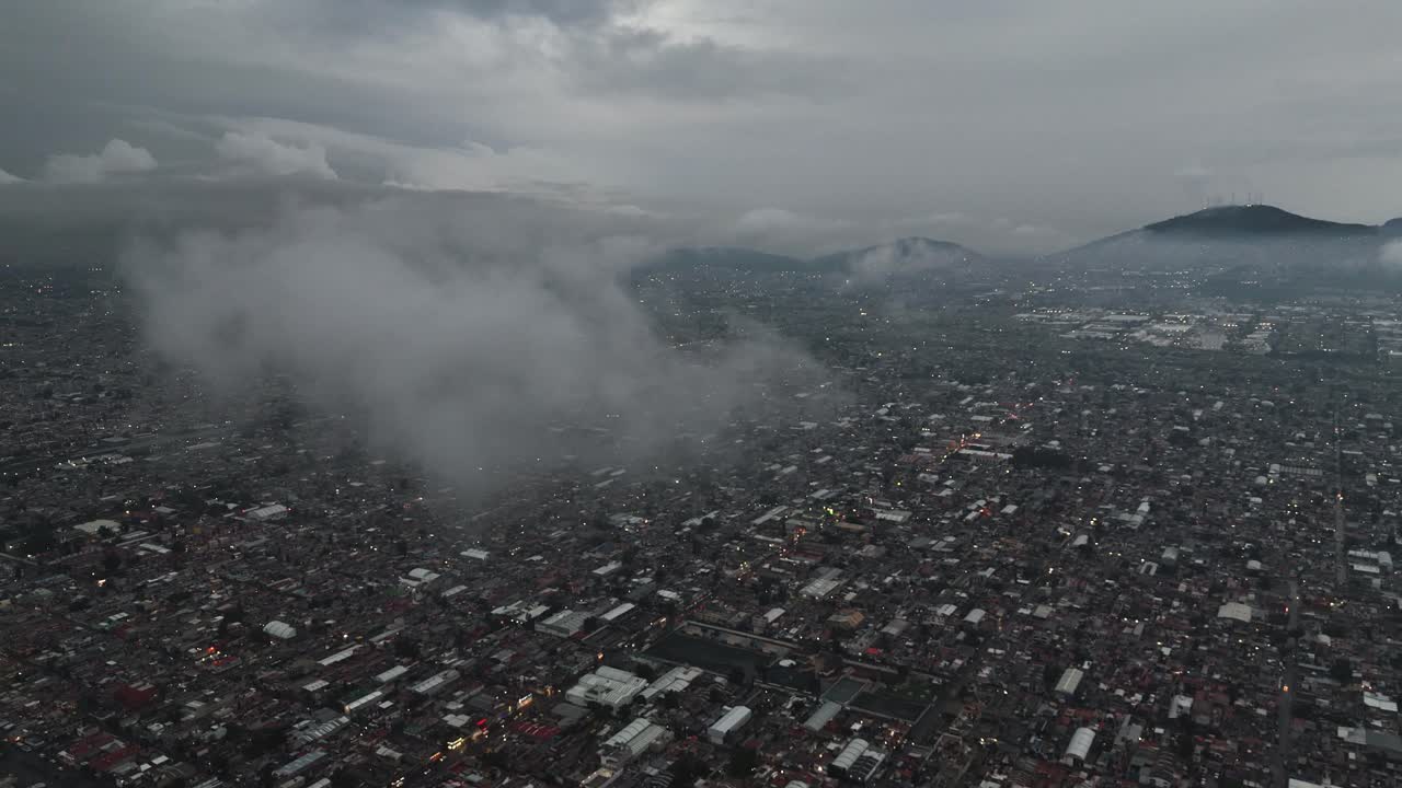 Drone approaching a cloud over Ecatepec, Mexico