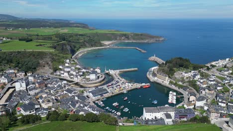 Luarca-Village-and-Port-in-Asturias,-Spain---Aerial-4k-Circling