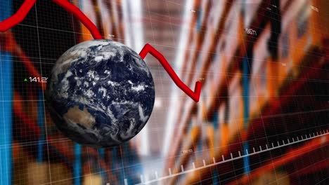 animation of globe and red line over warehouse