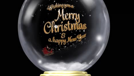 Animation-of-christmas-snow-globe-with-christmas-greetings-and-snow-falling-on-black-background