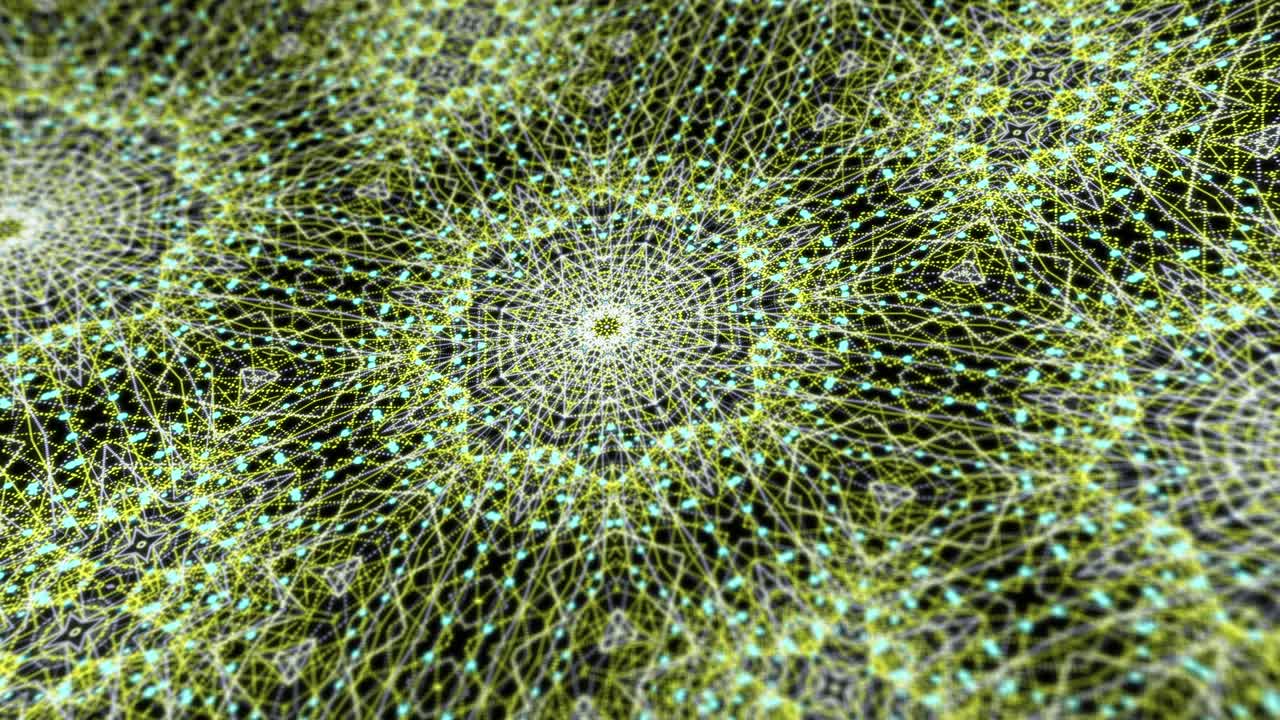 animación abstracta de bucle sin costuras de fractal de mandala digital. concepto de gráficos de movimiento 4k con cuadrícula de partículas florales multicolores. fondo caleidoscópico para yoga, meditación, fitness, clubes, etc.