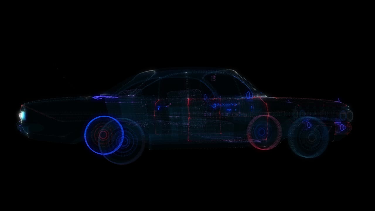3d hologram of intelligent muscle car of particles