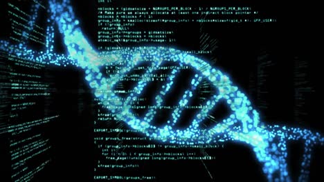 animation of data processing and blue dna during coronavirus covid19 pandemic