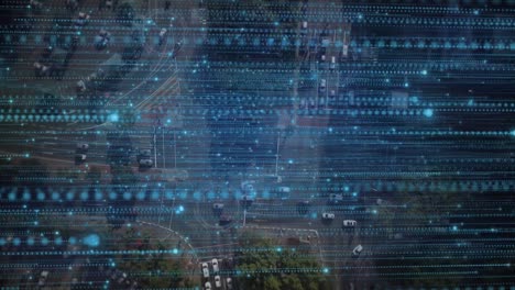 animation of shapes and spots over cityscape