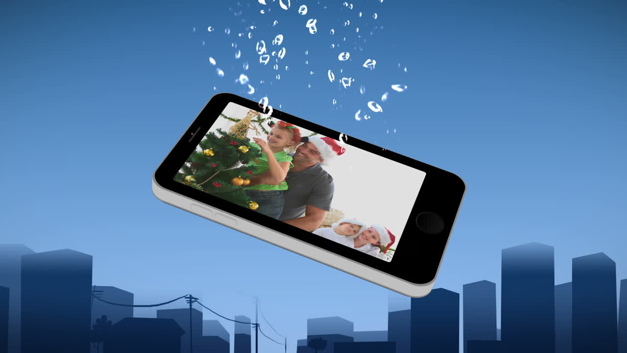 스마트폰은 크리스마스 동안 가족을 보여줍니다.