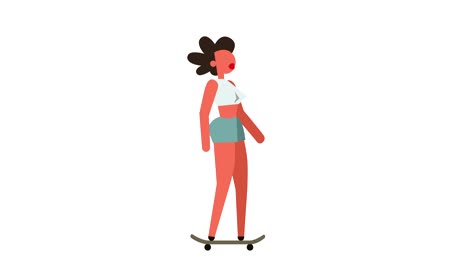 stick figure pictogram color woman girl character ride on skateboard cartoon animation