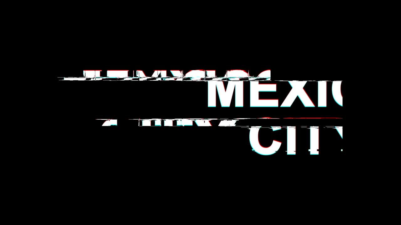 efecto de glitch de la ciudad de méxico texto distorsión de tv digital animación de bucle 4k