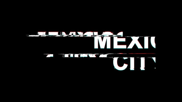 MEXICO CITY Glitch Effect Text Digital TV Distortion 4K Loop Animation