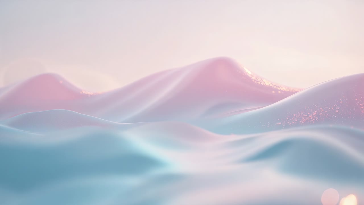 Opening frame showing pastel-colored waves flowing across liquid surface, with sparkling highlights