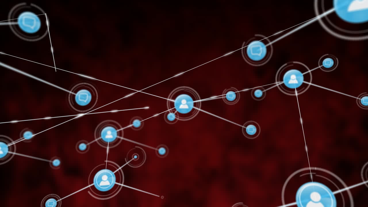 animación de la red de conexiones con iconos sobre fondo negro