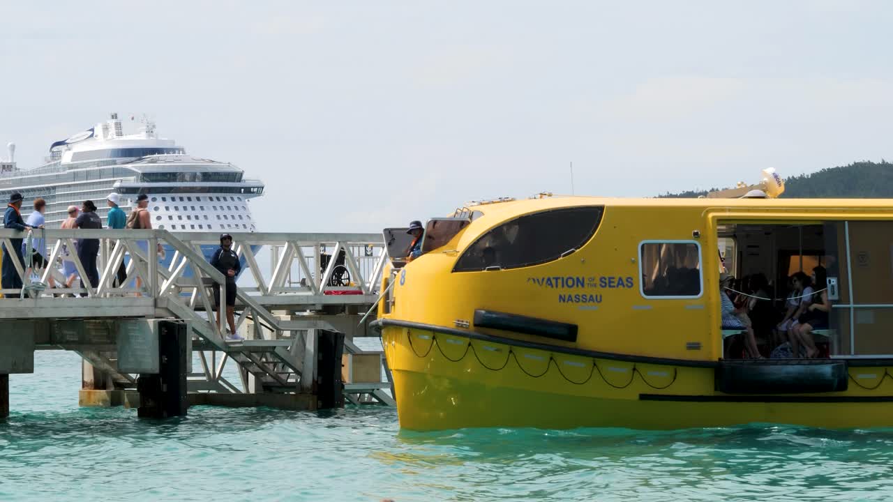 Lifeboat of a cruise ship bringing passengers to the beach of Mystery Island,Vanuatu
