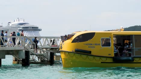 lifeboat of a cruise ship bringing passengers to the beach of mystery island,vanuatu