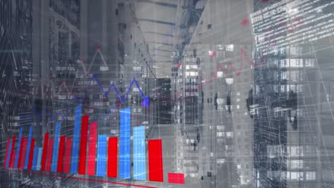 animation of data processing over cityscape and computer servers