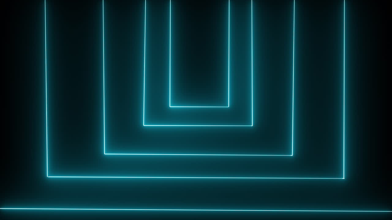 Blue Glowing light lines moving at speed creating abstract rectangular hallway structure. Perfect for technology promos, high-speed data concepts about AI or computing