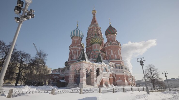 Cathédrale Saint-Basile à Moscou, Russie en hiver