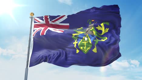 pitcairn islands flag waving in the wind against deep blue sky. national theme, international concept. 3d render seamless loop 4k