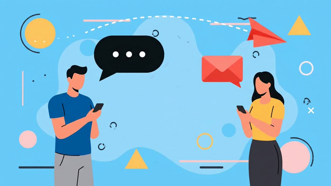 Man and Woman Exchanging Messages Using Smartphones