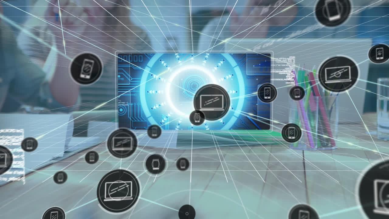 사무실에서 다양한 사업가들과의 연결 네트워크의 활성화