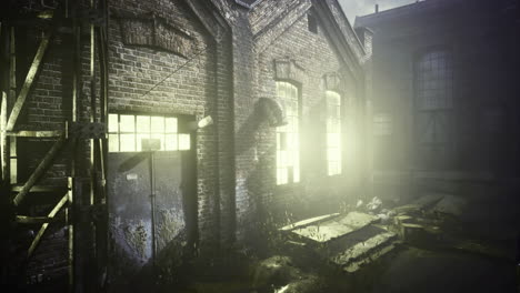abandoned industrial building showing signs of decay and mysterious light