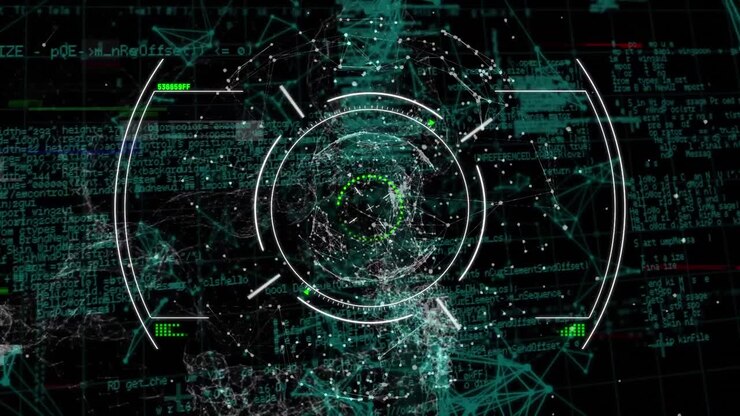 Animation af skop-scanning over en klode af netværksforbindelser og databehandling