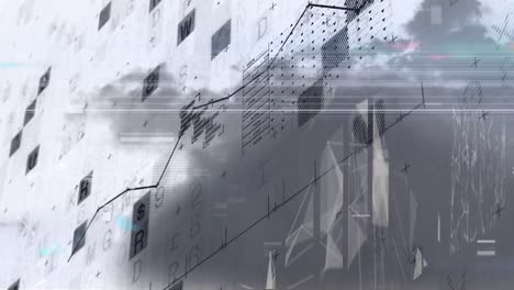 animación de glitch sobre nubes y proyecto de casa