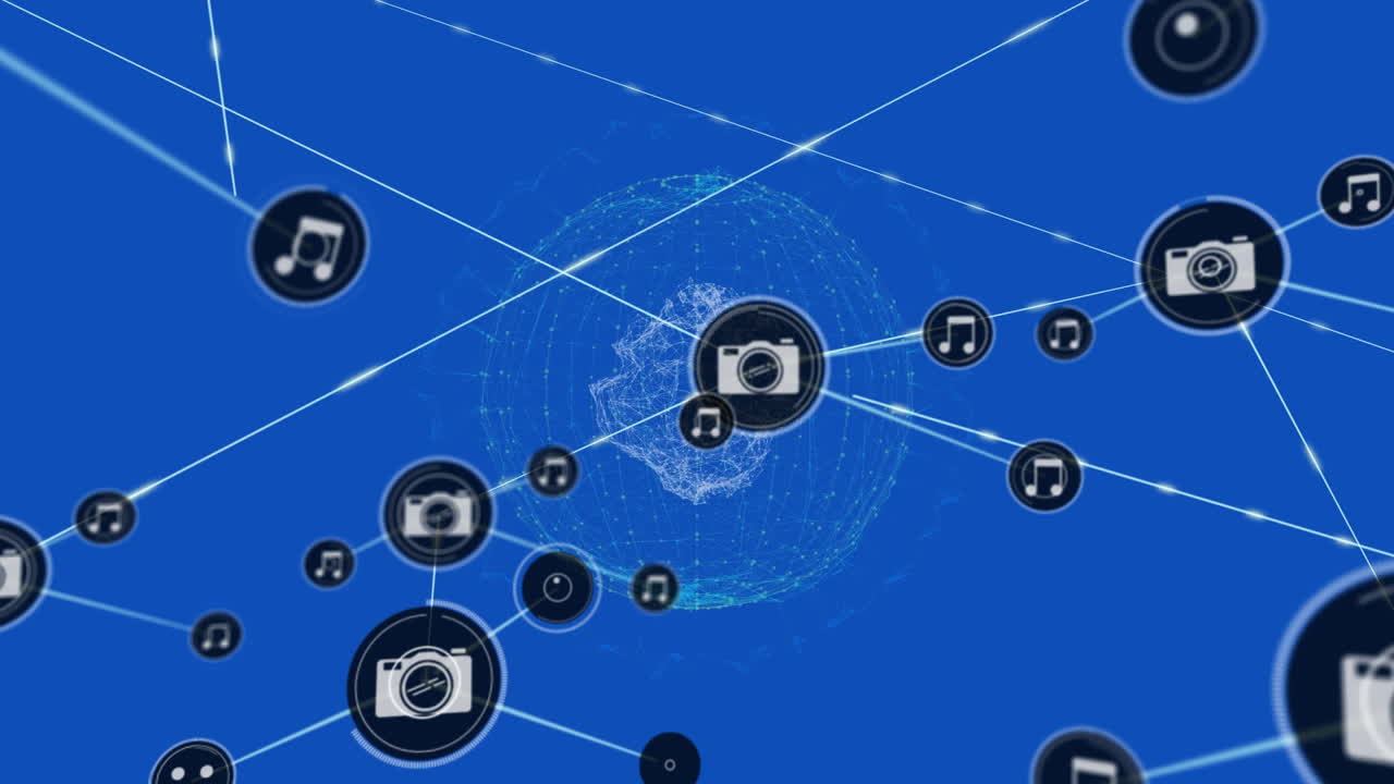 전 세계에 있는 아이콘과 연결된 네트워크의 애니메이션