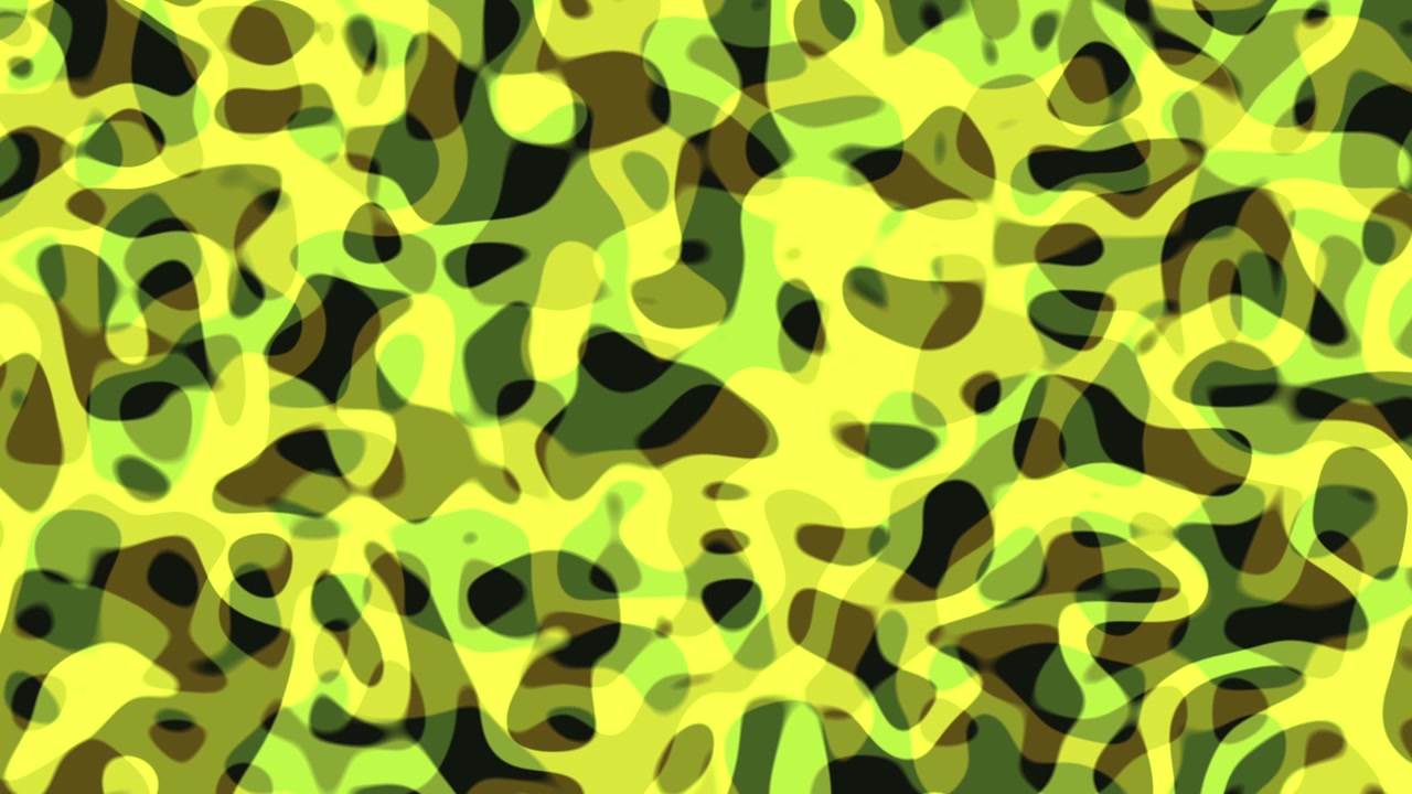 Motivo fluido mimetico giallo e verde che si trasforma continuamente in un loop di sfondo animato senza soluzione di continuità