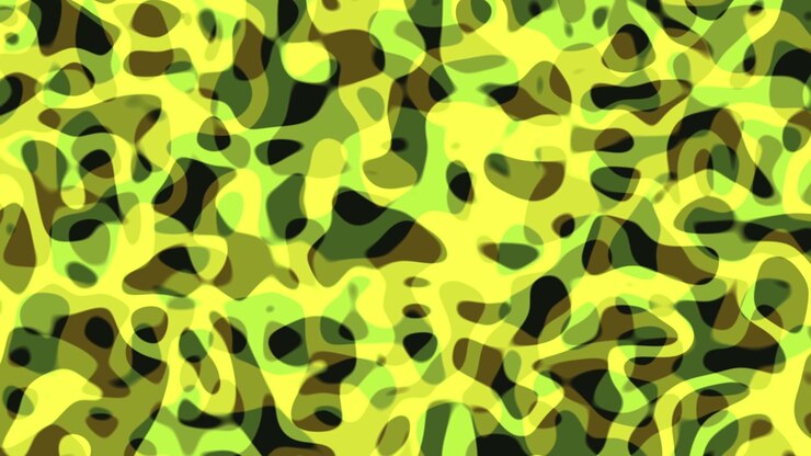 Yellow and green camouflage fluid pattern morphing continuously in seamless animated background loop