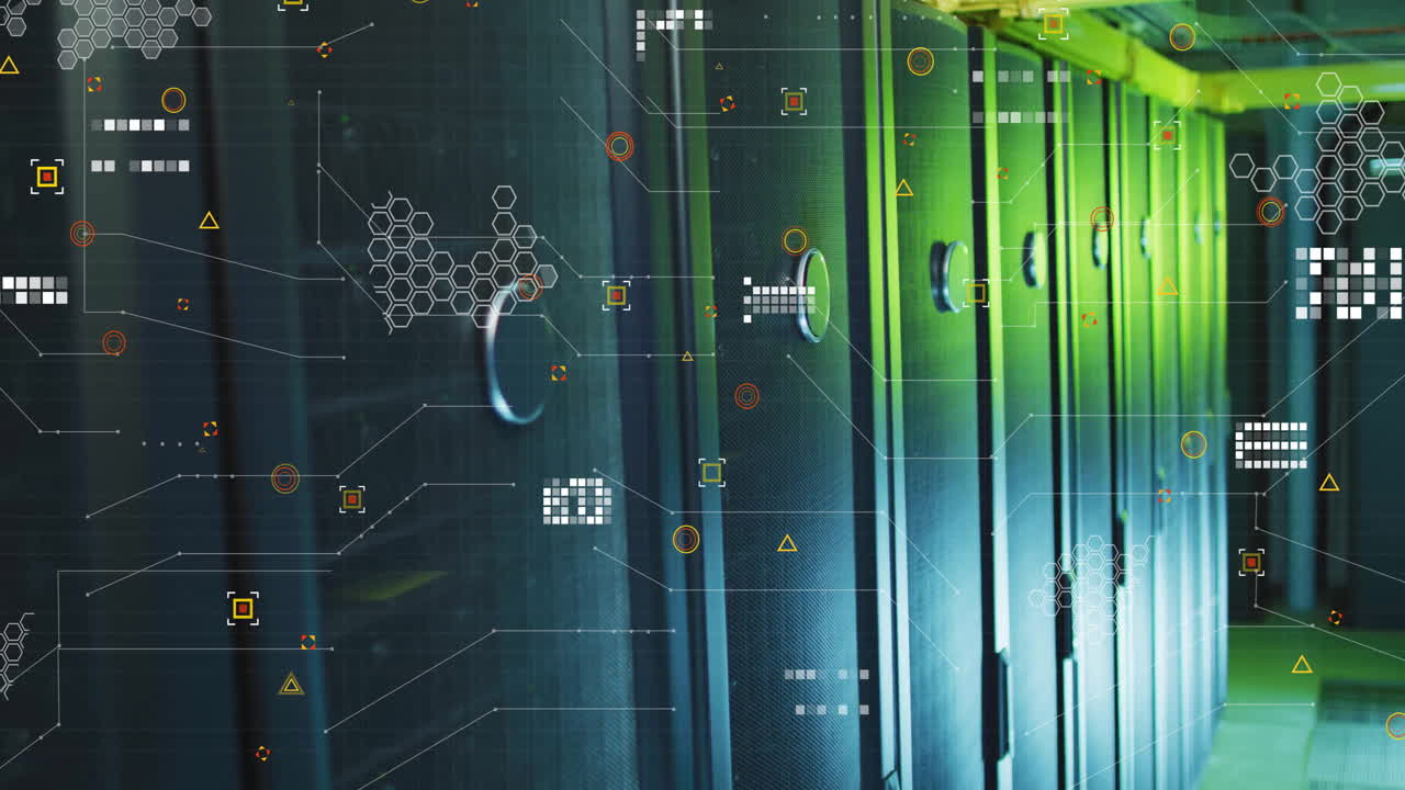 컴퓨터 서버를 통해 디지털 데이터 처리의 애니메이션