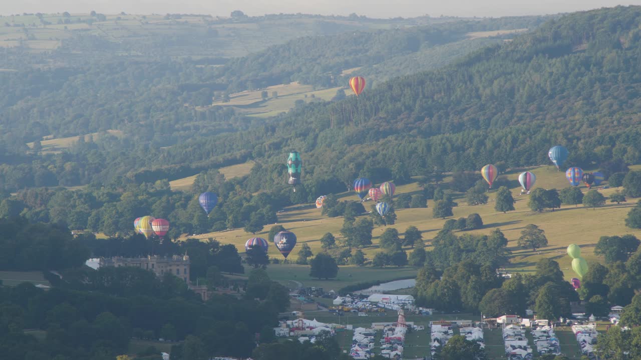 Hot air balloon display at Chattsworth House viewed from a distance