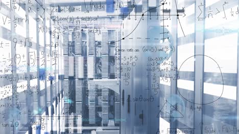 animation of digital data processing over server room