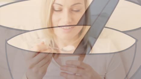 animación del patrón sobre una mujer comiendo yogur