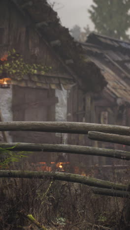 misty old wooden house